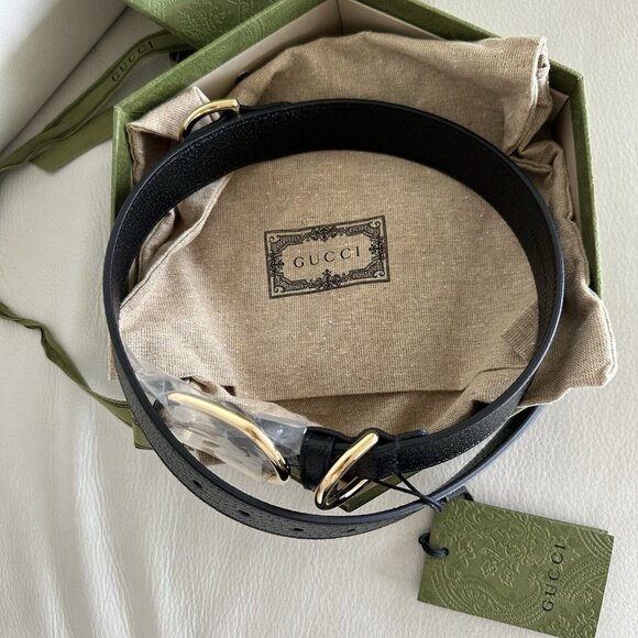 NEW GUCCI 695256 GG XL Pet Collar Dog Collar Leather Black Gold - Picture 3 of 7